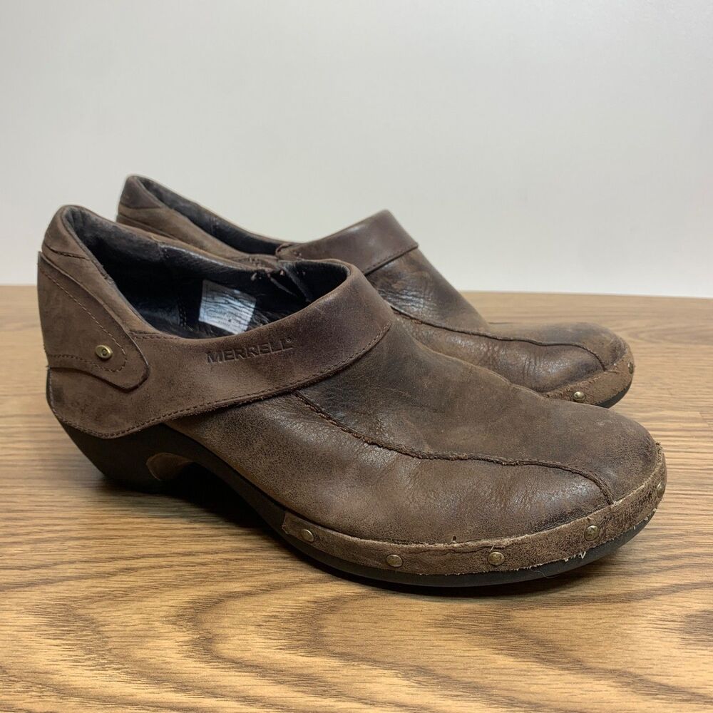 Merrell Luxe Espresso Women’s Studded Brown Leather Work Shoes Sz‎ 10